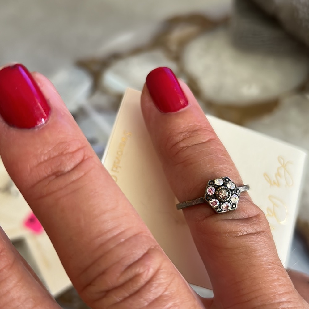 Antiqued Silver Swarovski Crystal Ring- 6, 7, or 8- boutique - Picture 4 of 4